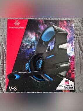 New In Box Hunterspider V-3 Pro Professional Gaming Headset Gamers Black Blue